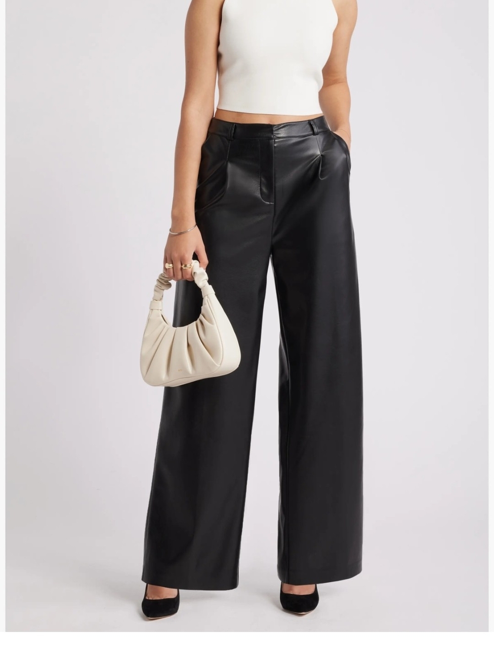 OPEN EDIT_Wide-Leg Faux Leather Pants - Black